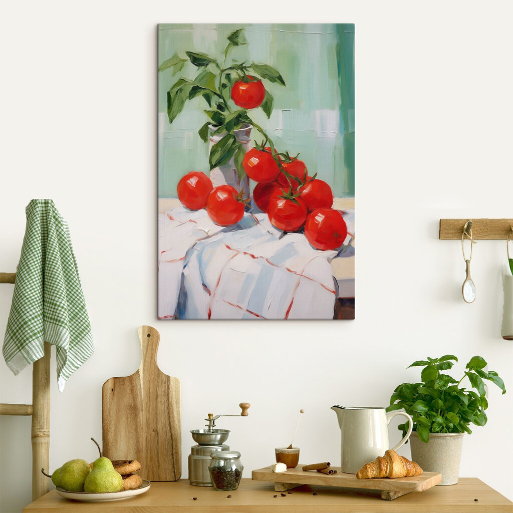 Tomates frescos no ramo num interior