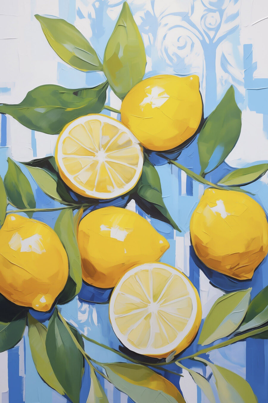 Limões sobre azul decorativo — design completo