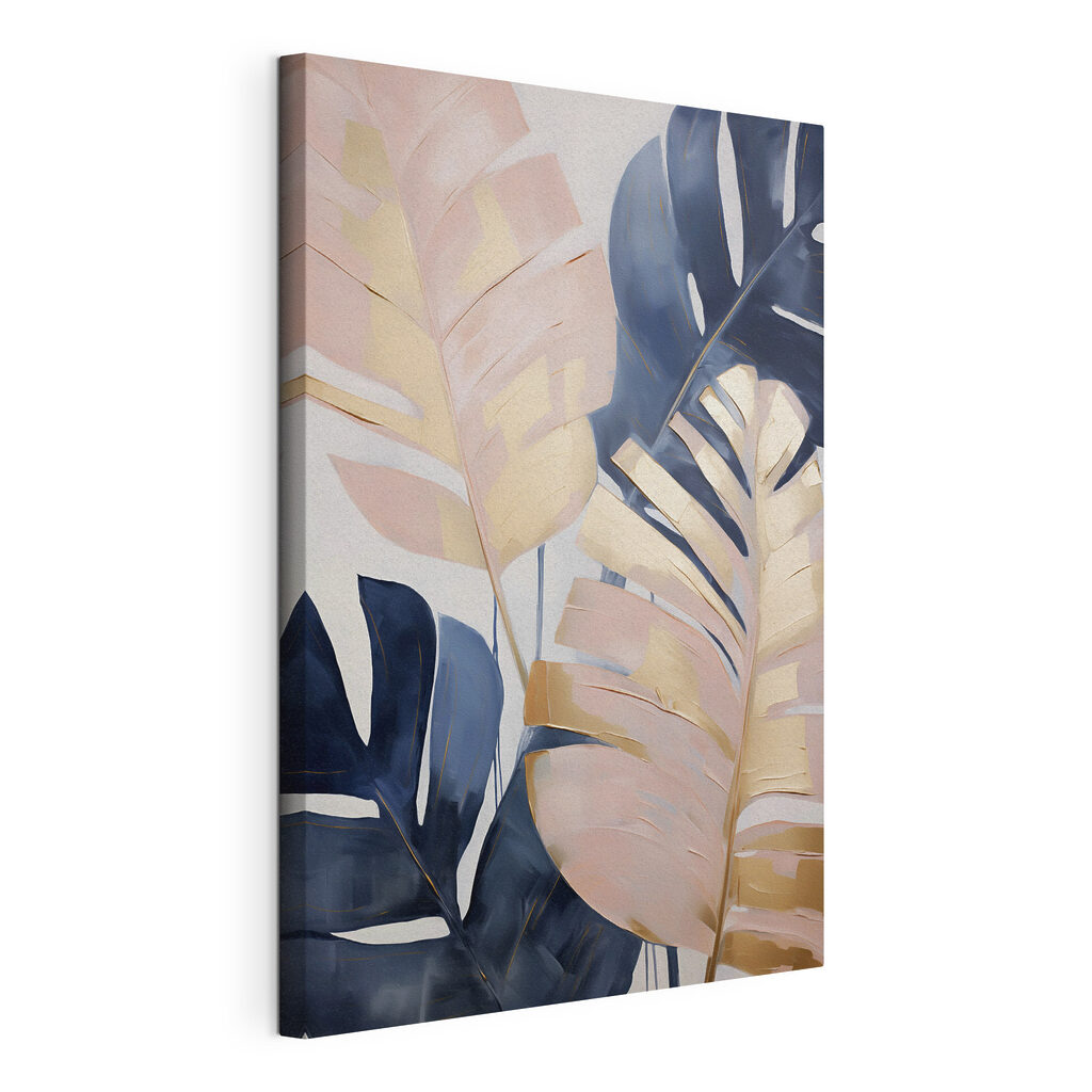 Monstera azul e rosa, tela esticada e borda contínua