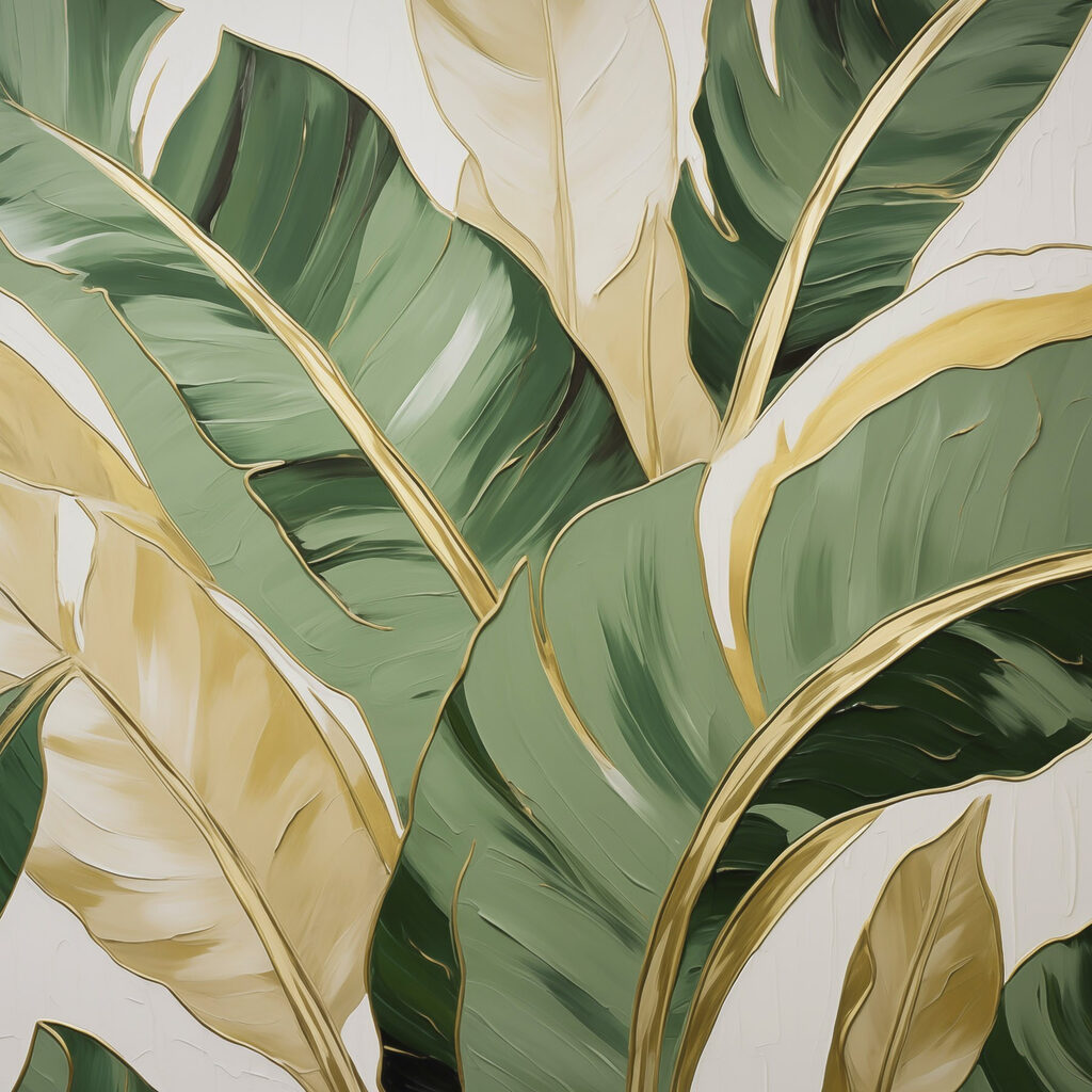 Folhas verdes, orlas douradas — design completo
