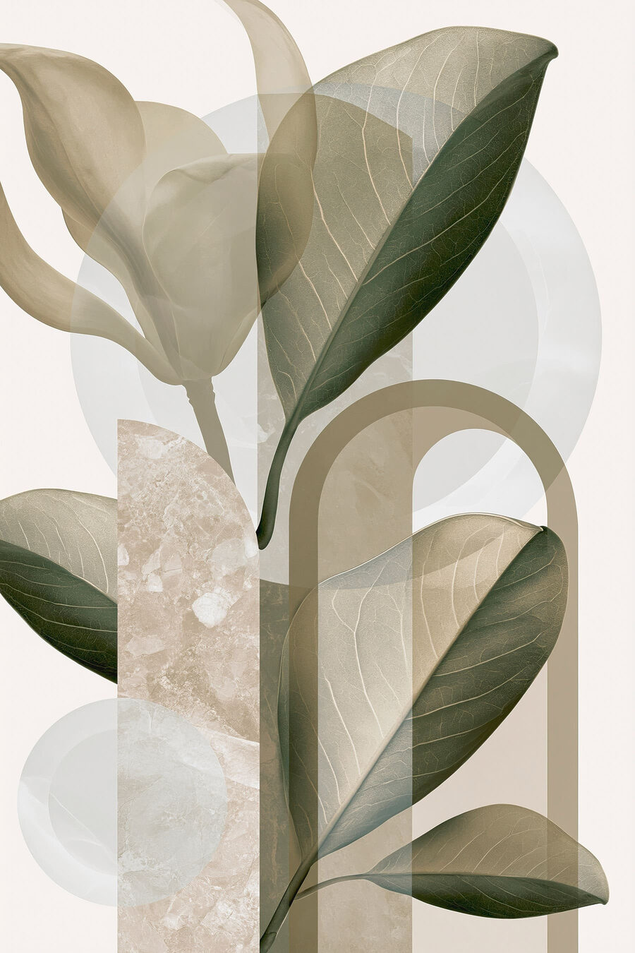 Folhas verdes entre arcos — design completo