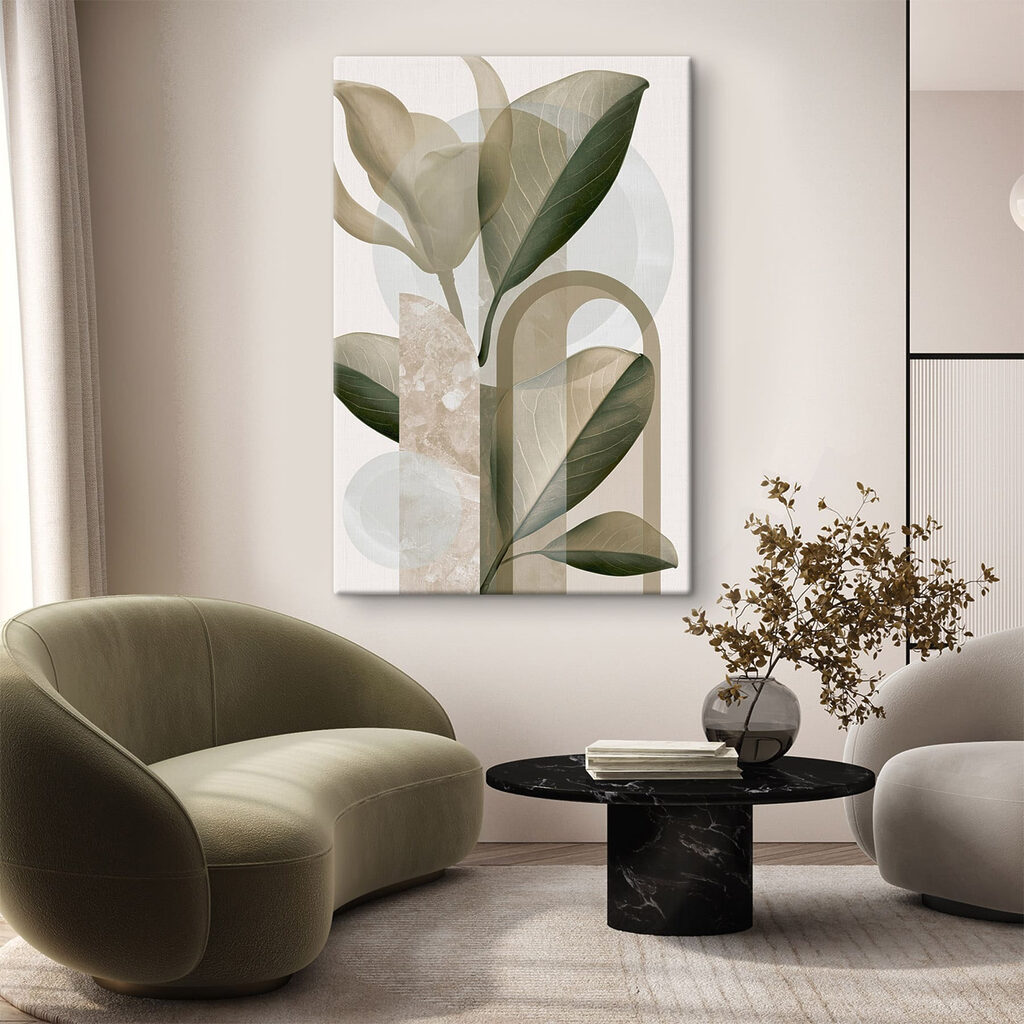 Folhas verdes entre arcos — interior 1