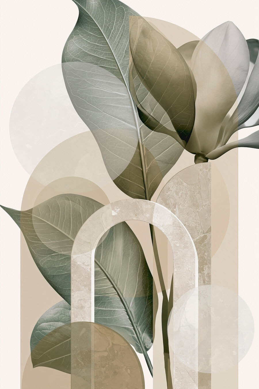 Folhas entre curvas claras — design completo