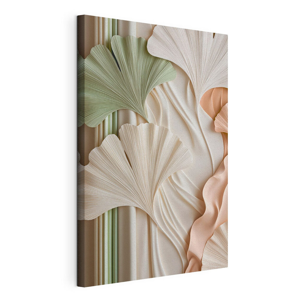 Ginkgo em tons pastel, tela esticada e borda contínua