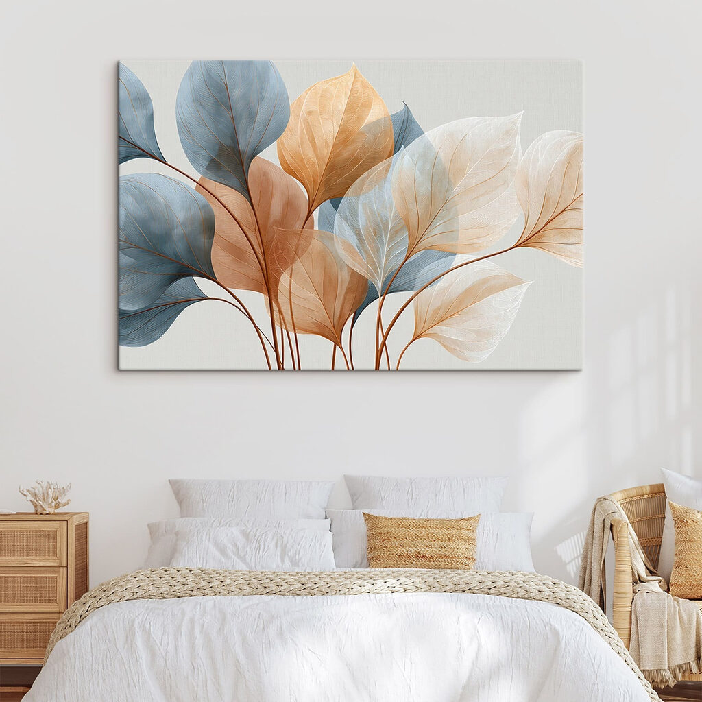 Folhas azuis e pêssego — interior 1