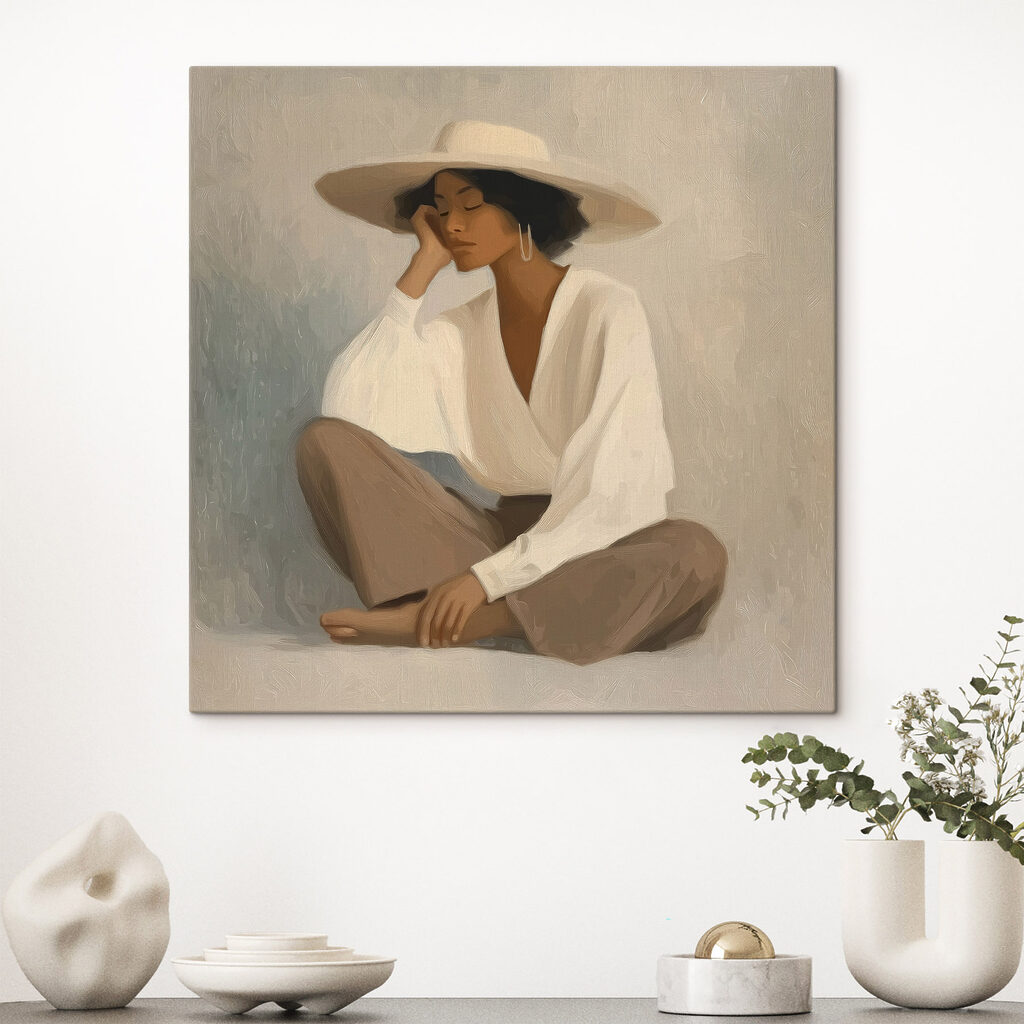 Mulher sentada com chapéu — interior 2