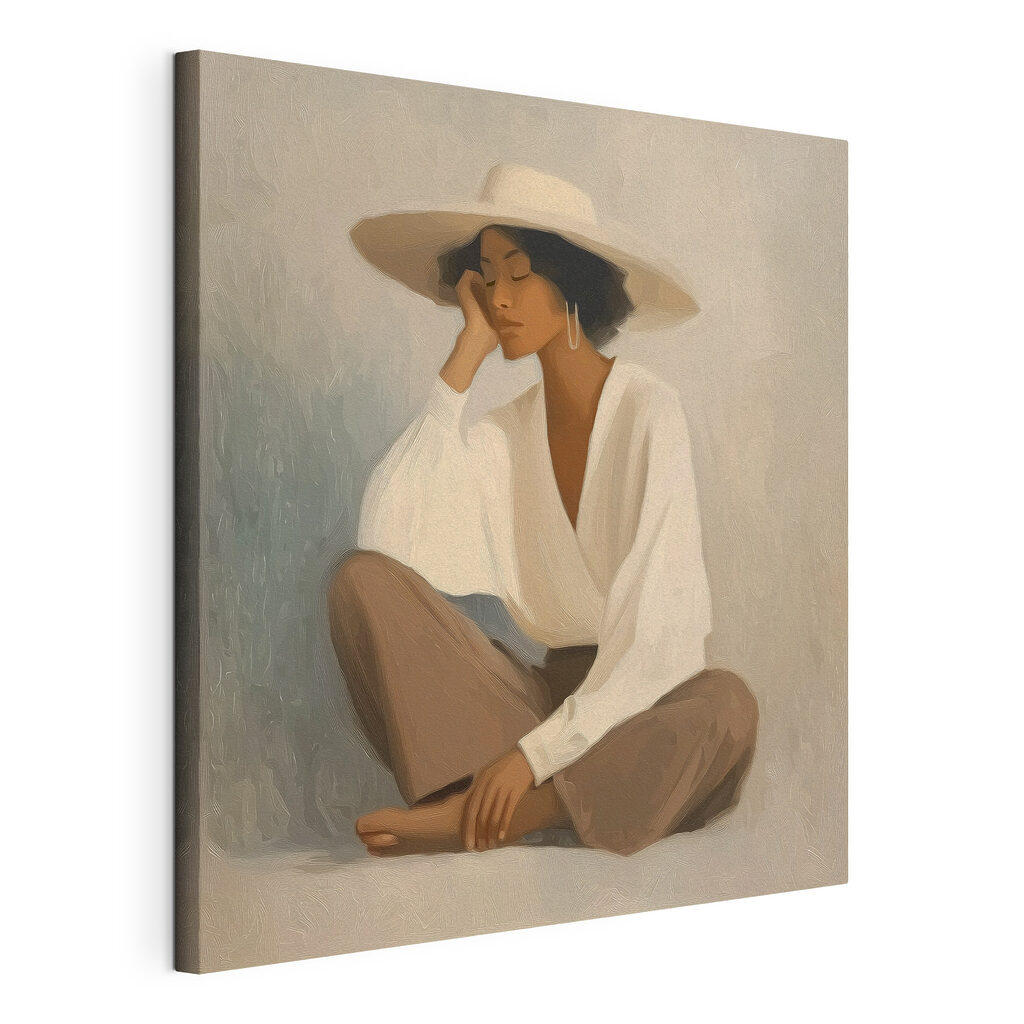 Mulher sentada com chapéu — vista do produto