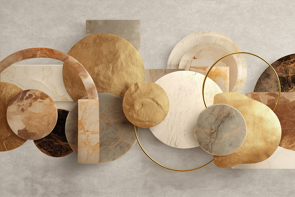 Círculos dourados e retângulos — design completo
