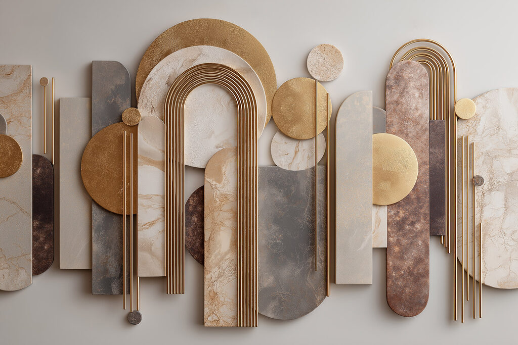 Arcos sobre blocos coloridos — design completo