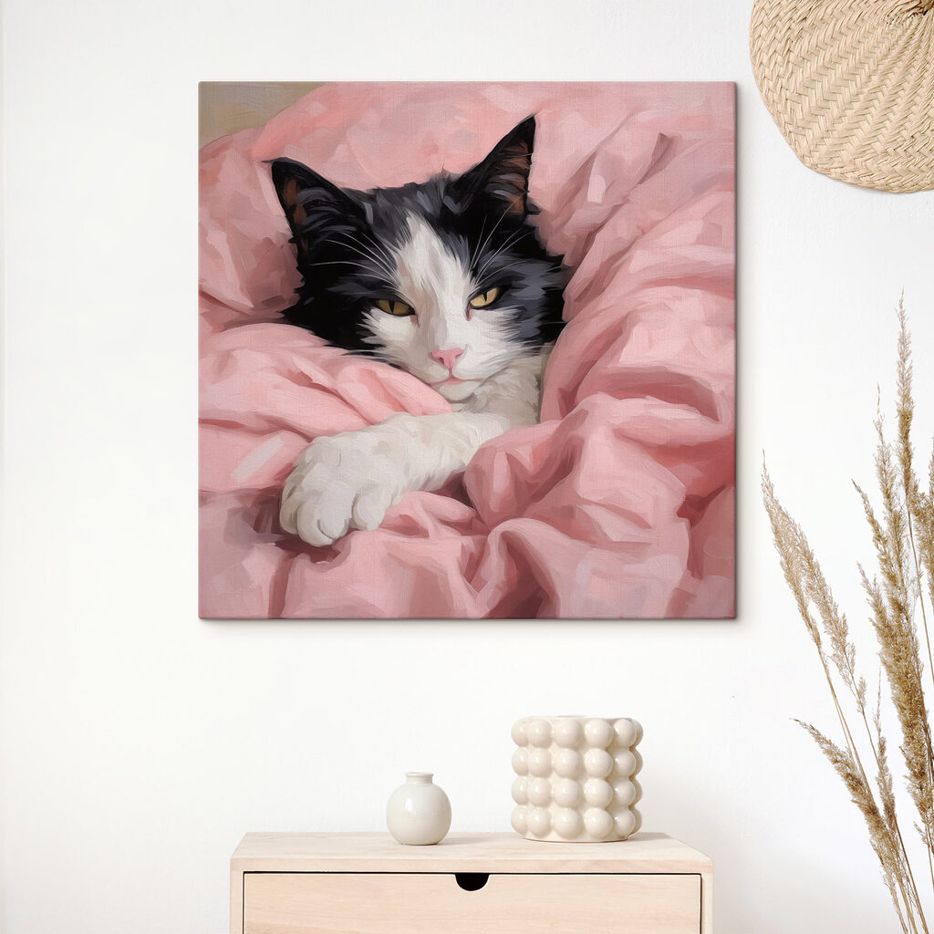 Gato em mantas rosa — interior 2