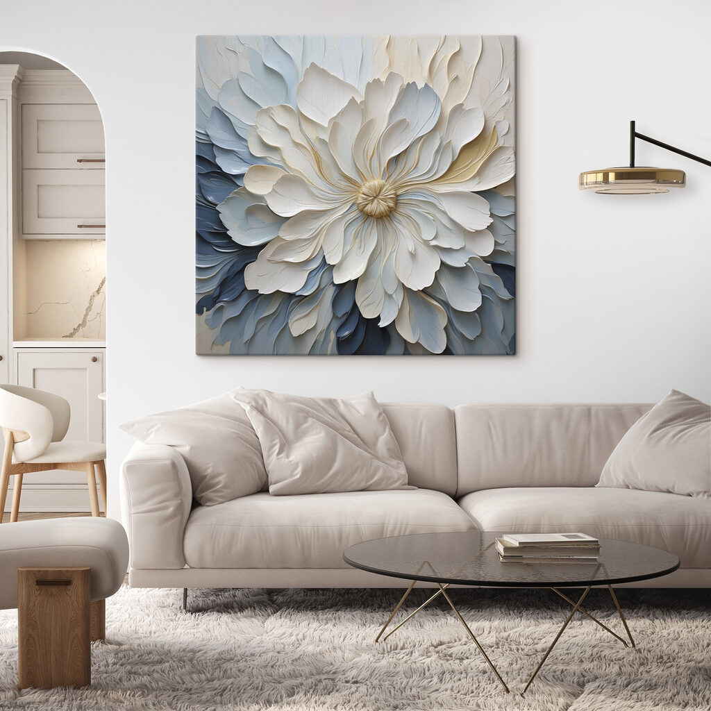 Flor branca sobre azul — interior 1