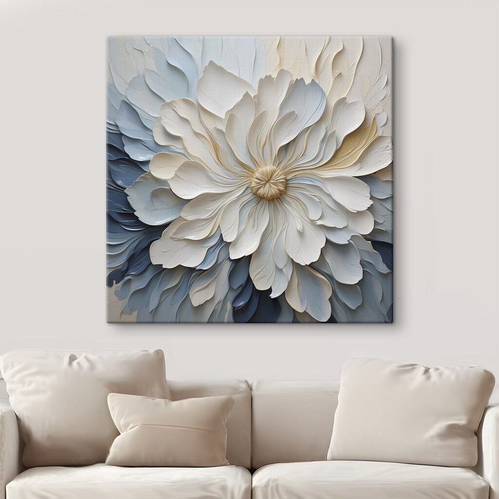 Flor branca sobre azul — interior 2