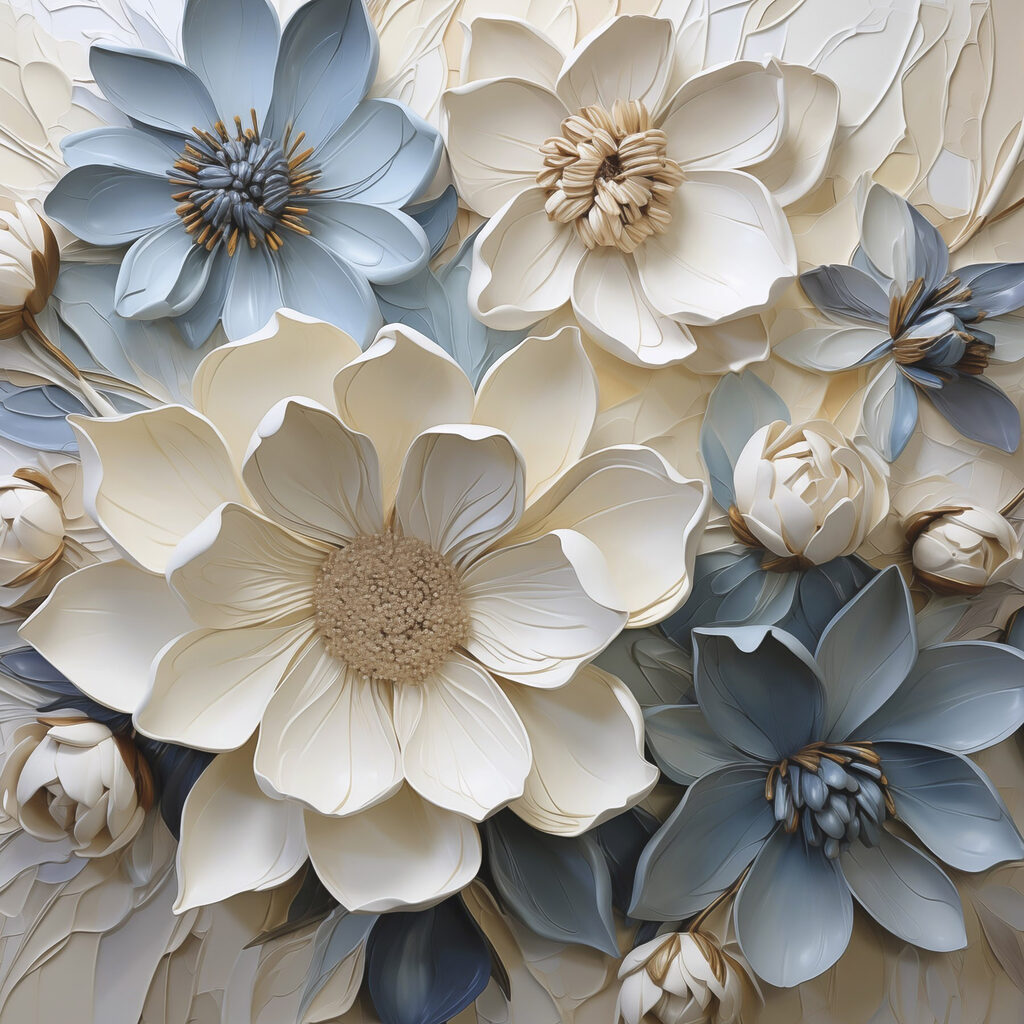 Flores azuis entre brancas — design completo