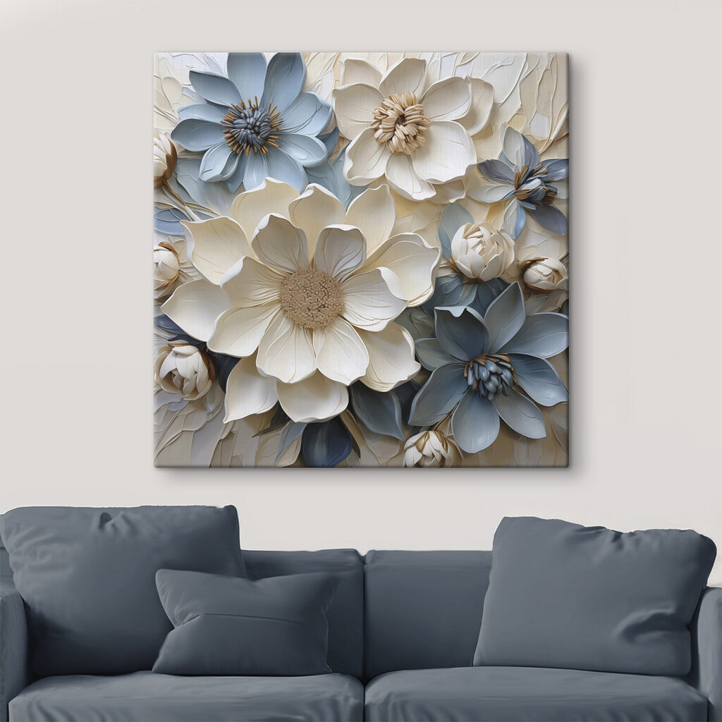 Flores azuis entre brancas — interior 1