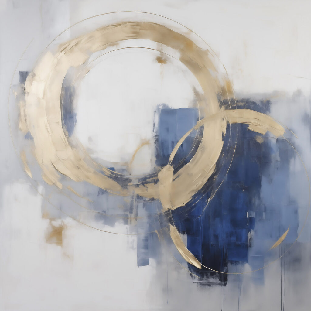 Anel dourado sobre azul — design completo