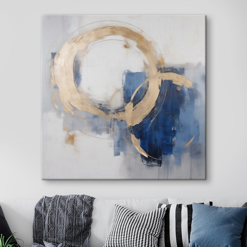 Anel dourado sobre azul num interior