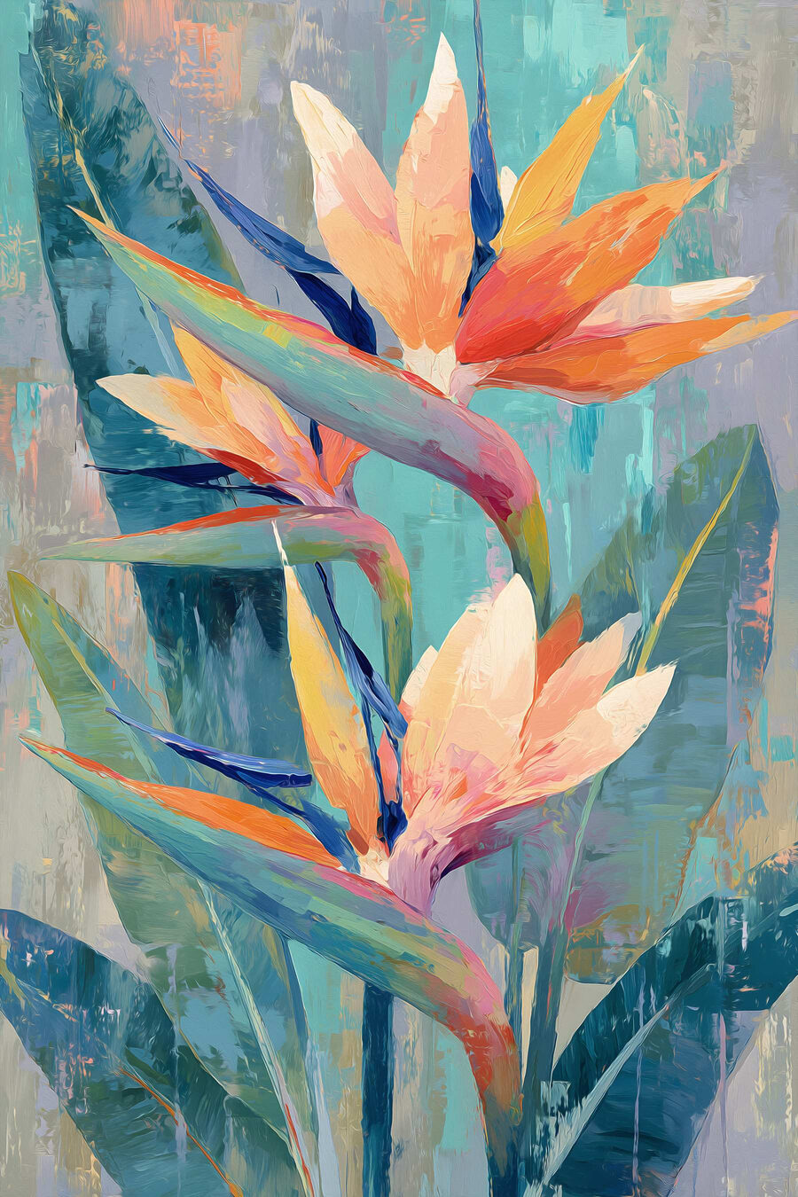 Flores laranja sobre azul-esverdeado — design completo