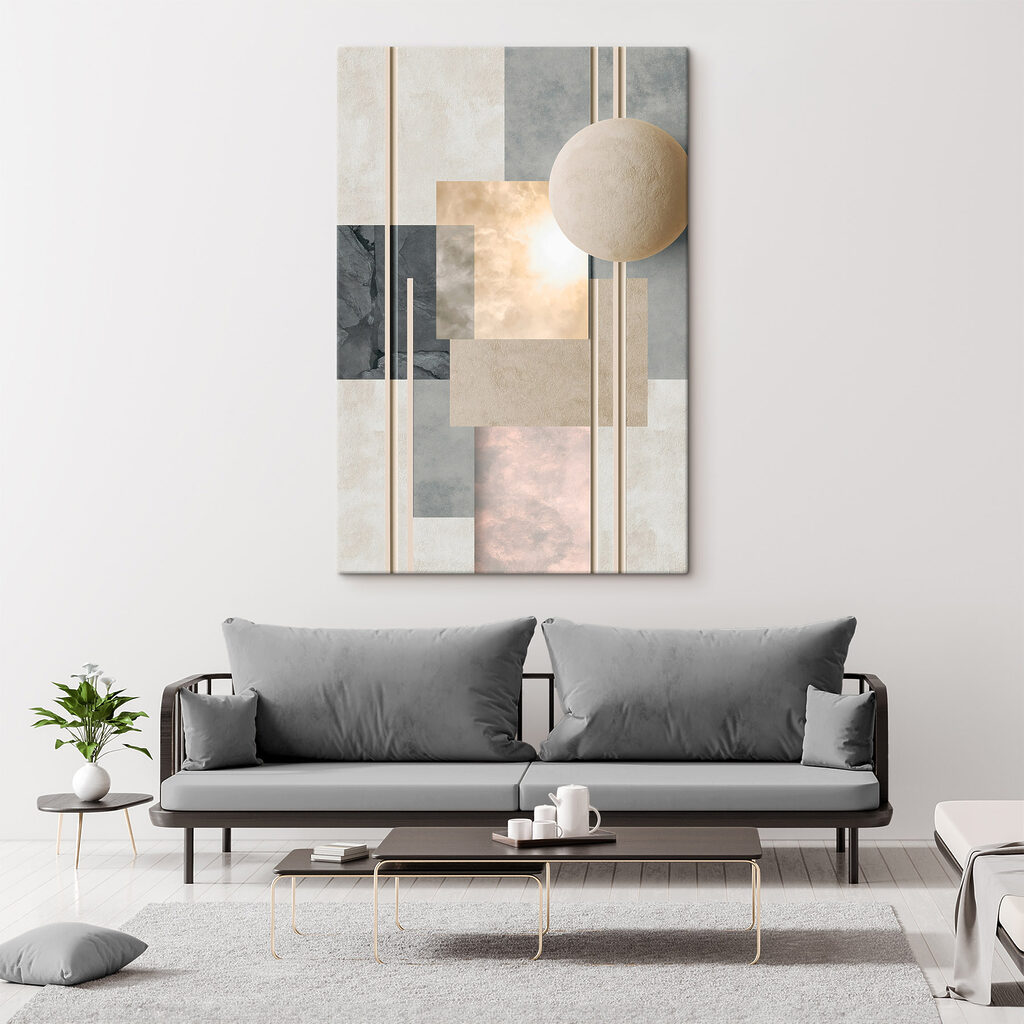 Círculo bege entre blocos — interior 1