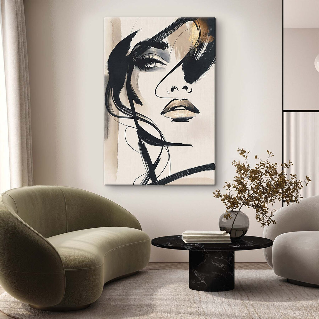Olhar feminino em linhas num interior