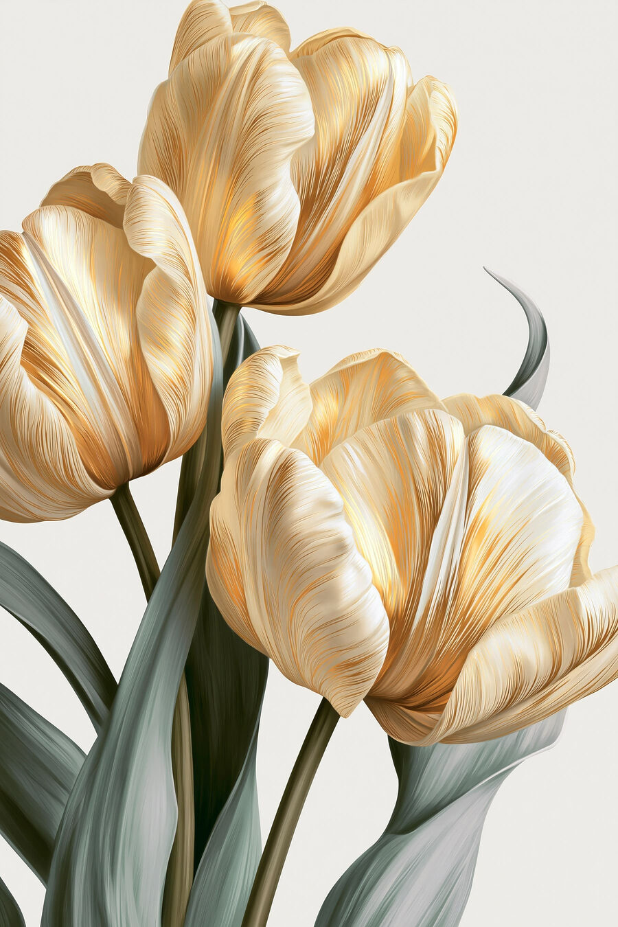 Tulipas douradas em verde-acinzentado — design completo
