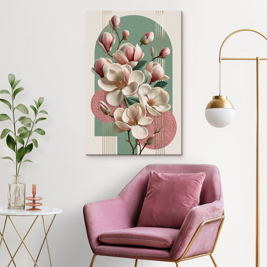 Magnólia rosa sobre círculos — interior 1