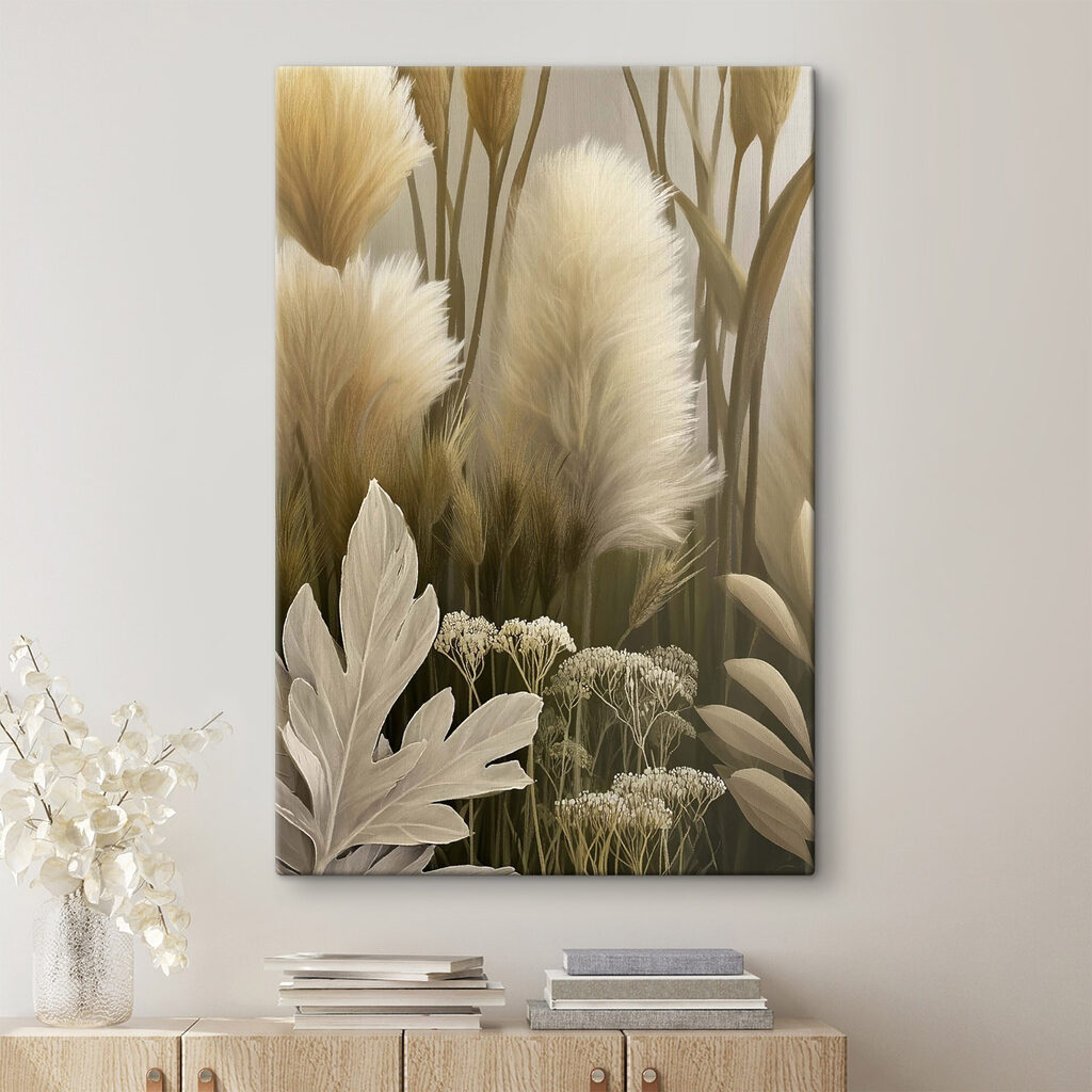 Gramíneas brancas entre flores — interior 1