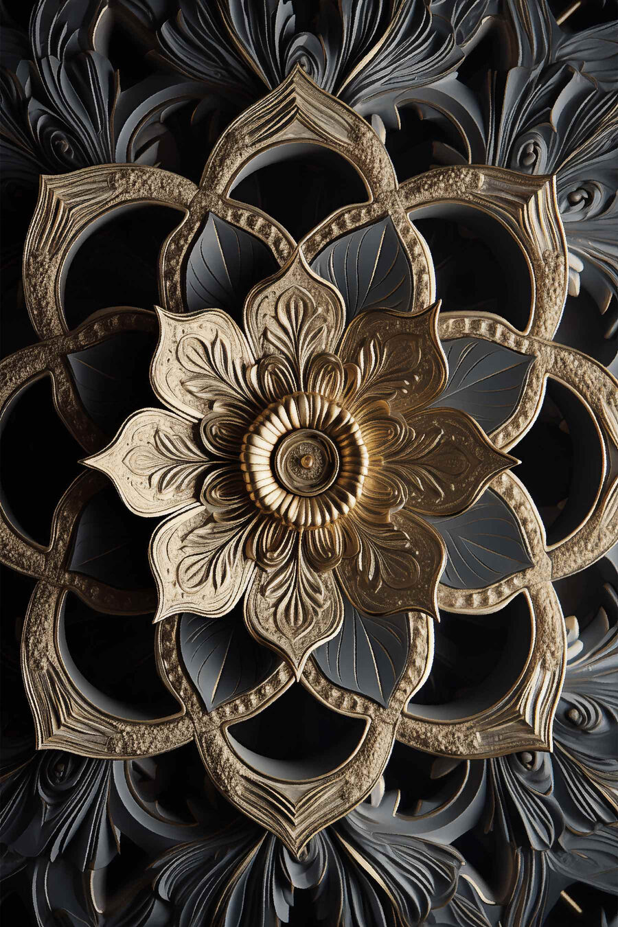 Mandala dourada em antracite — design completo