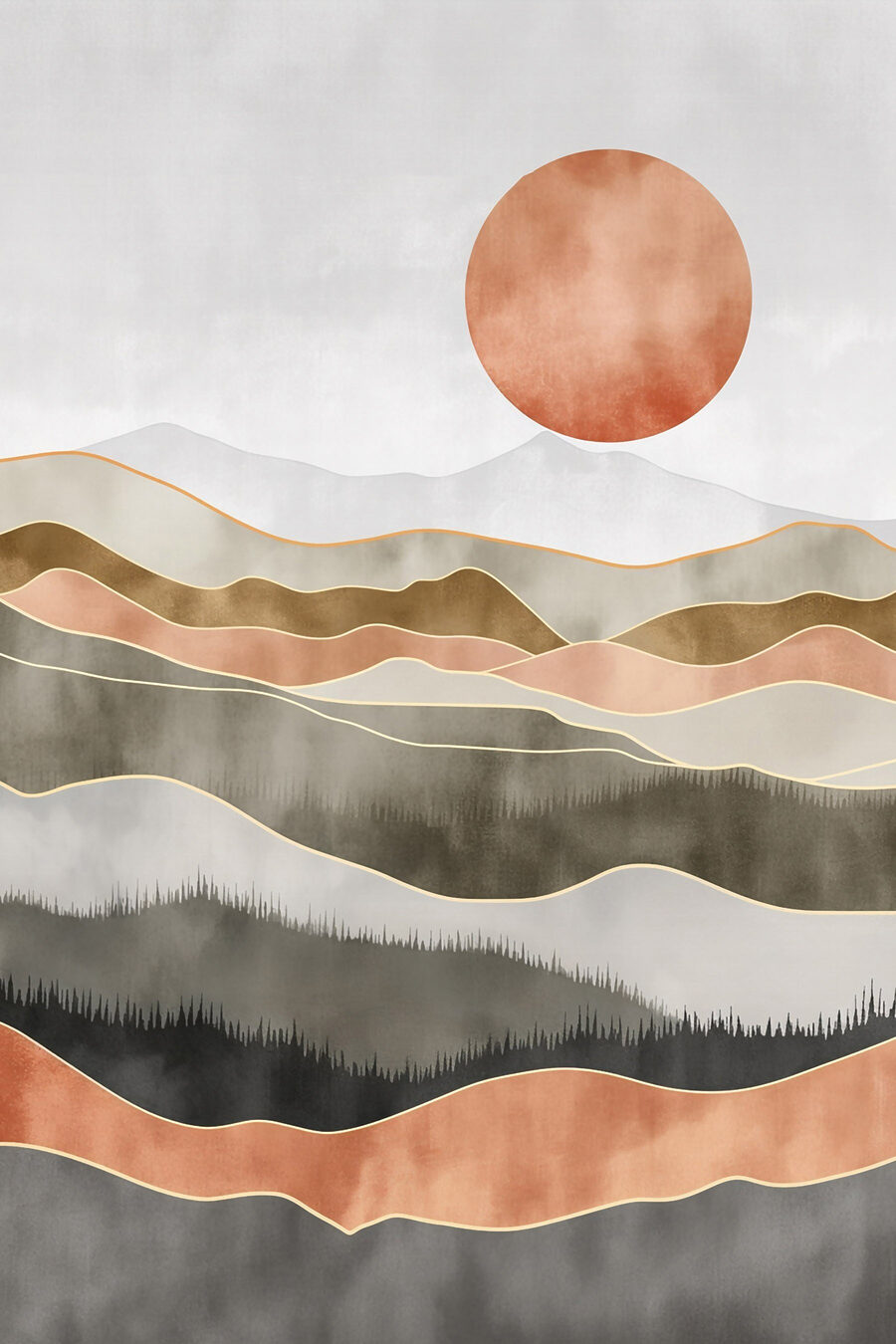 Sol terracota sobre montanhas — design completo