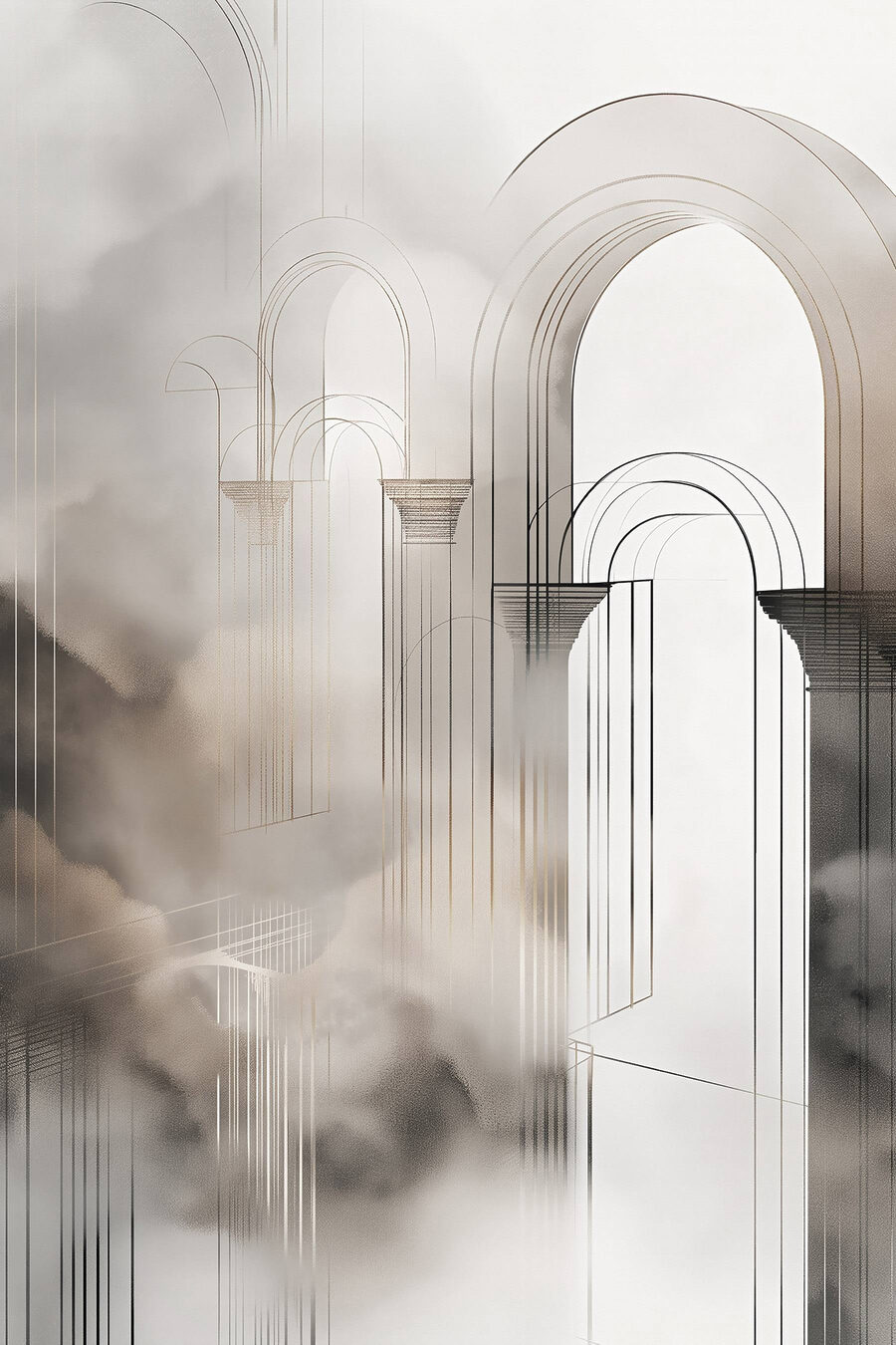 Arcos finos em névoa — design completo