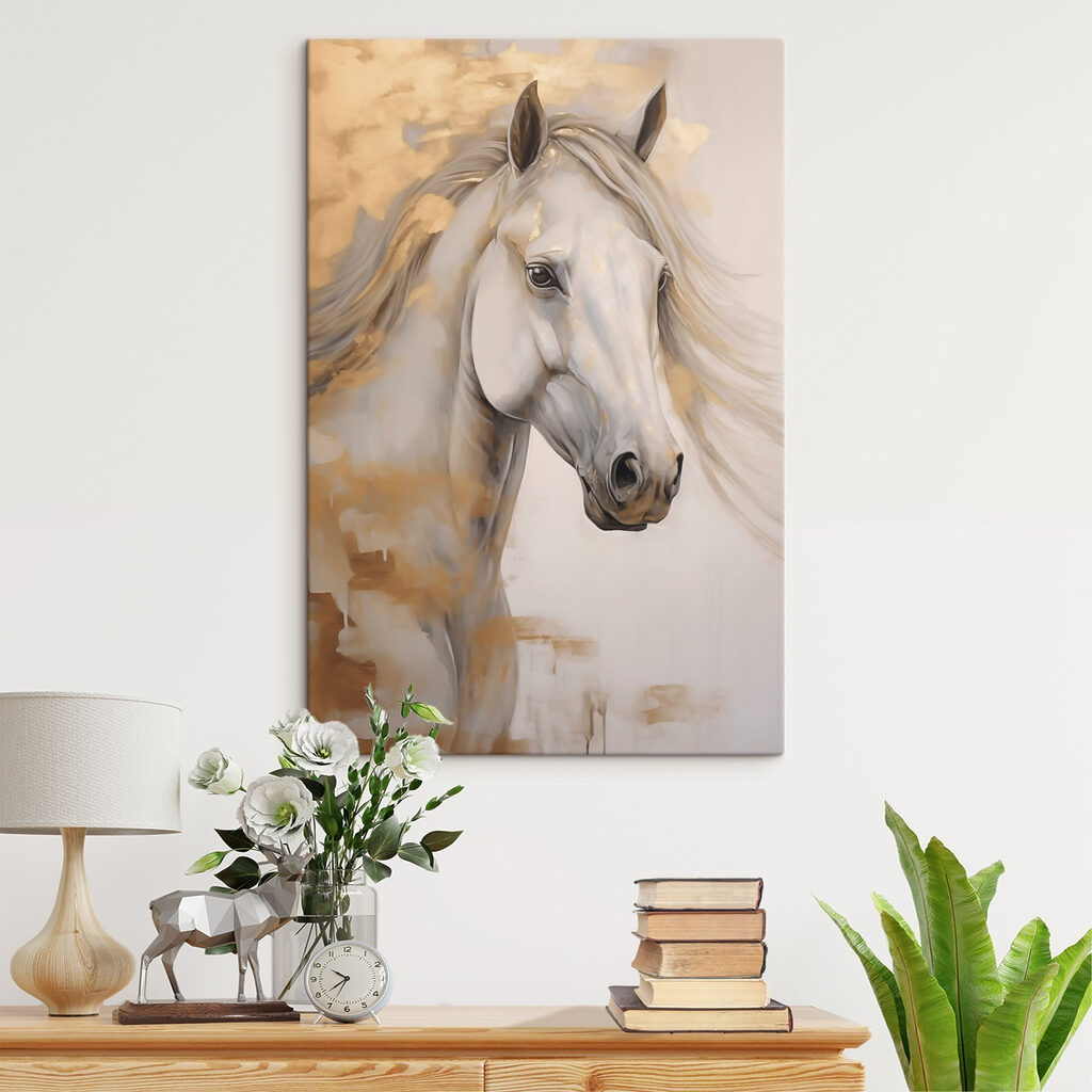 Cavalo branco em areia — interior 1