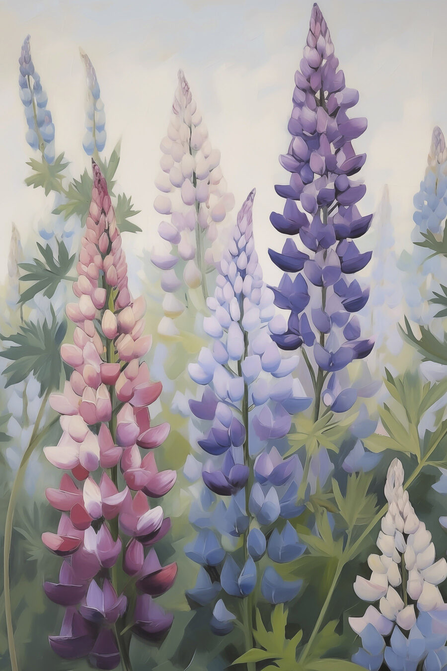 Lupinos roxos e cor-de-rosa — design completo