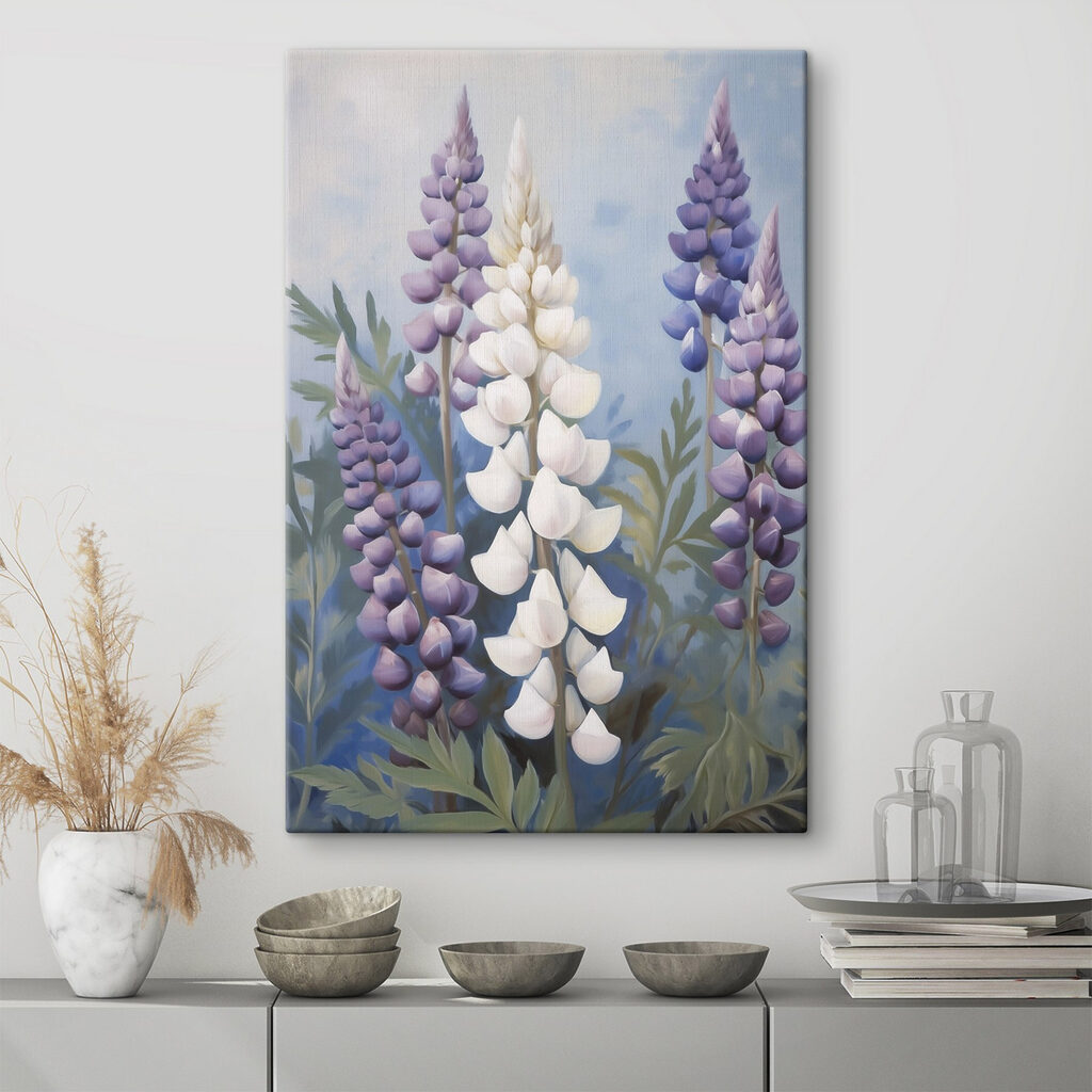 Lupinos brancos entre roxos — interior 1