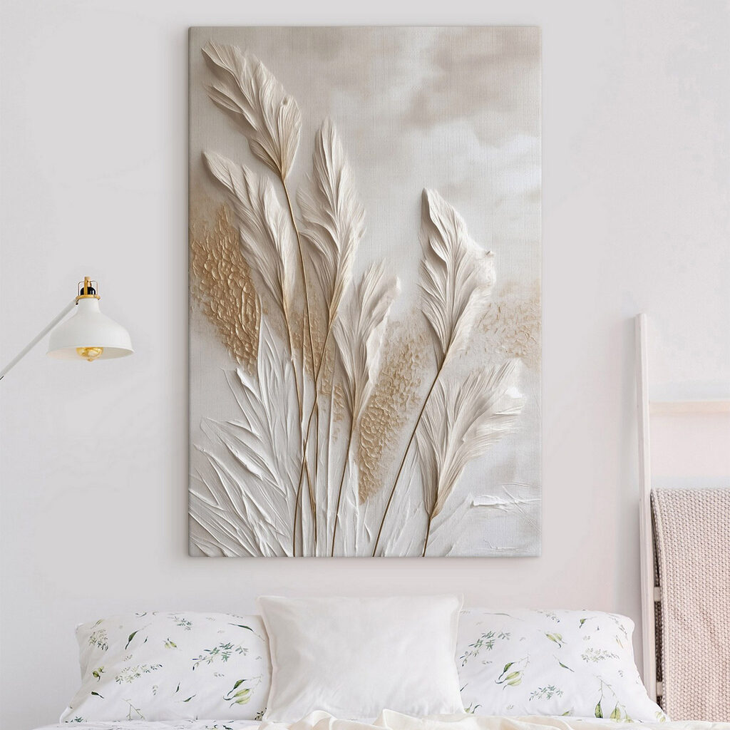 Folhas com espigas douradas num interior