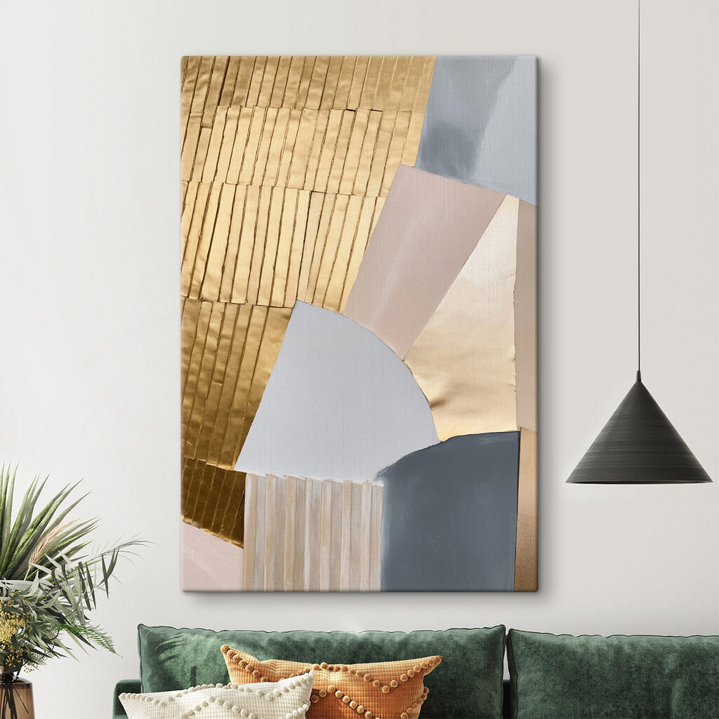 Leques dourados em pastel — interior 1