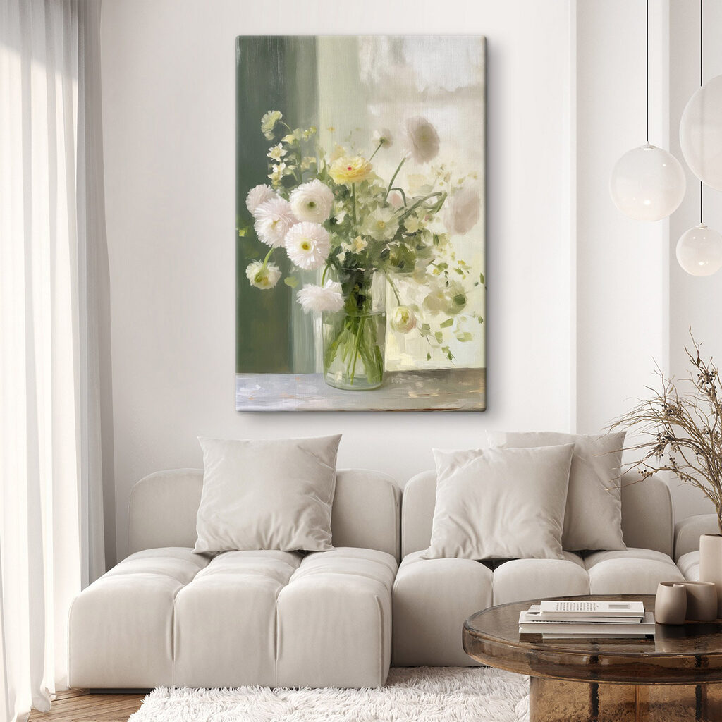 Flores brancas em vidro — interior 1
