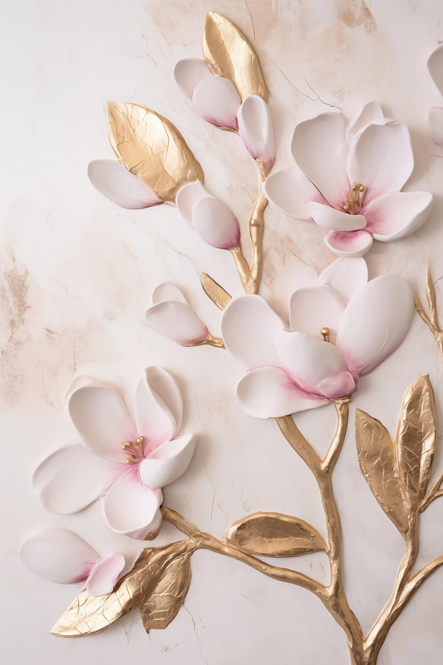 Flores rosa em dourado — design completo