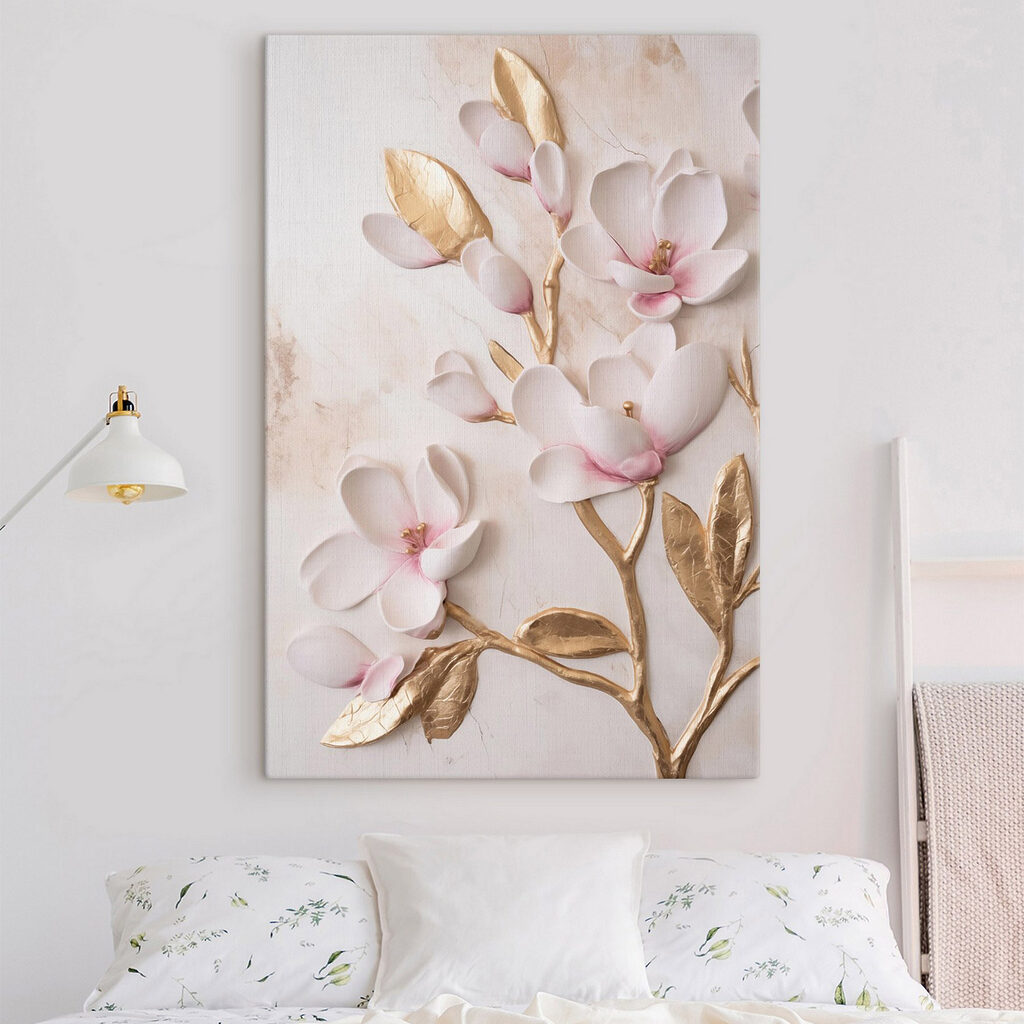 Flores rosa em dourado — interior 1