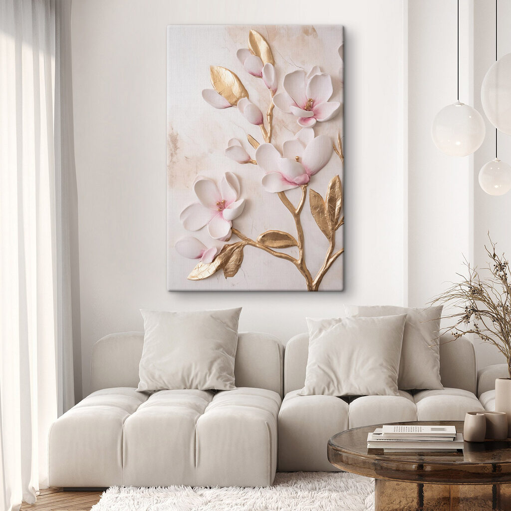Flores rosa em dourado — interior 2