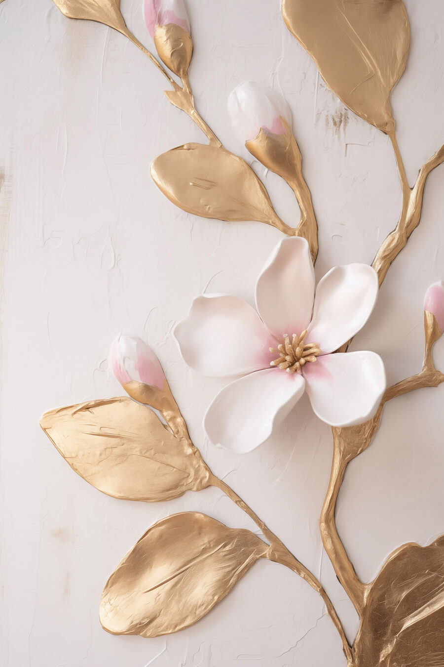 Flor branca, folhas douradas — design completo