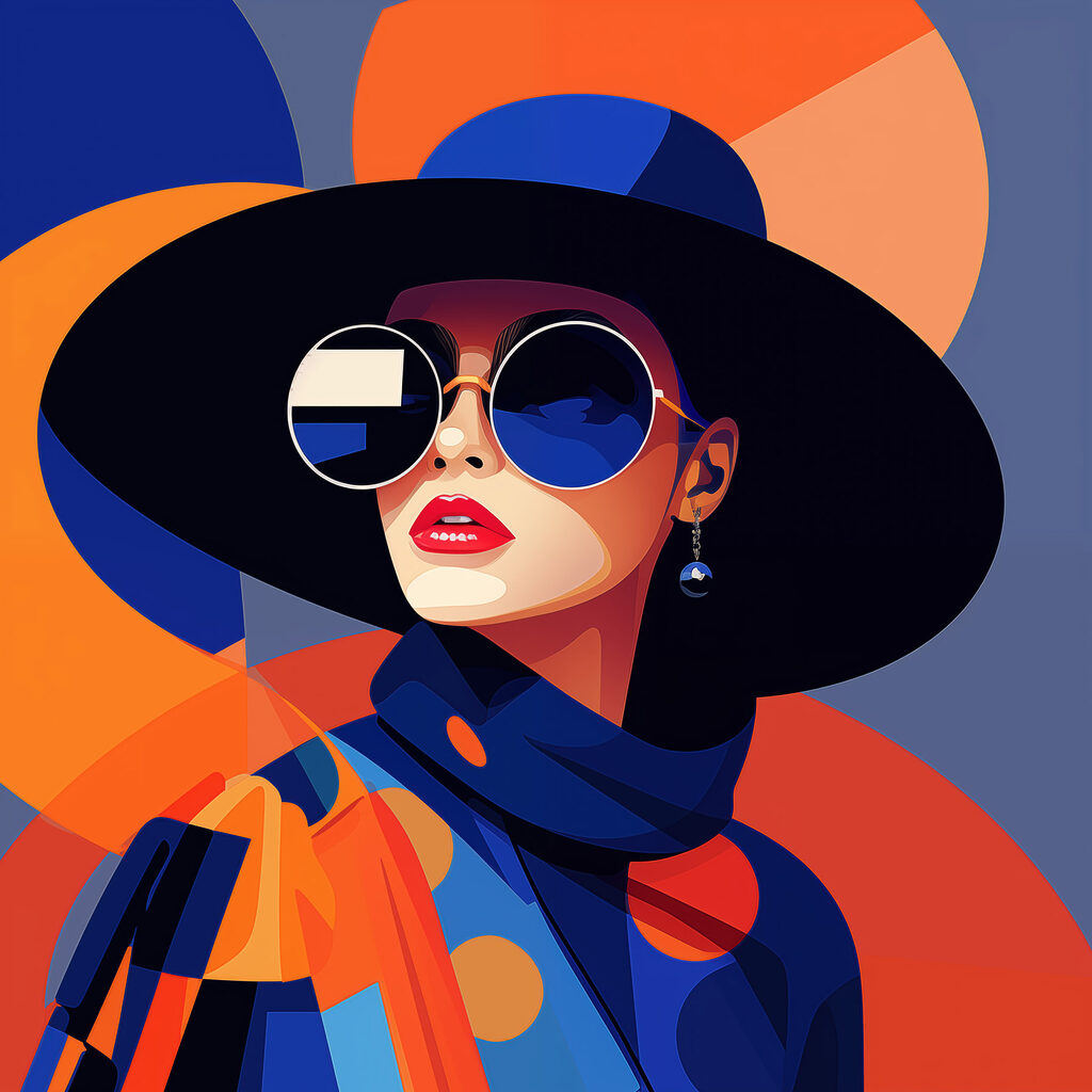 Mulher de óculos azuis — design completo
