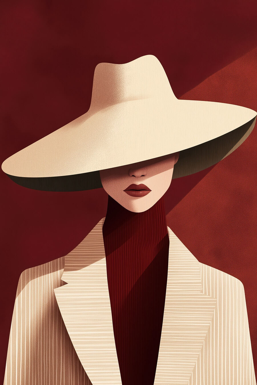 Mulher com chapéu bordô — design completo