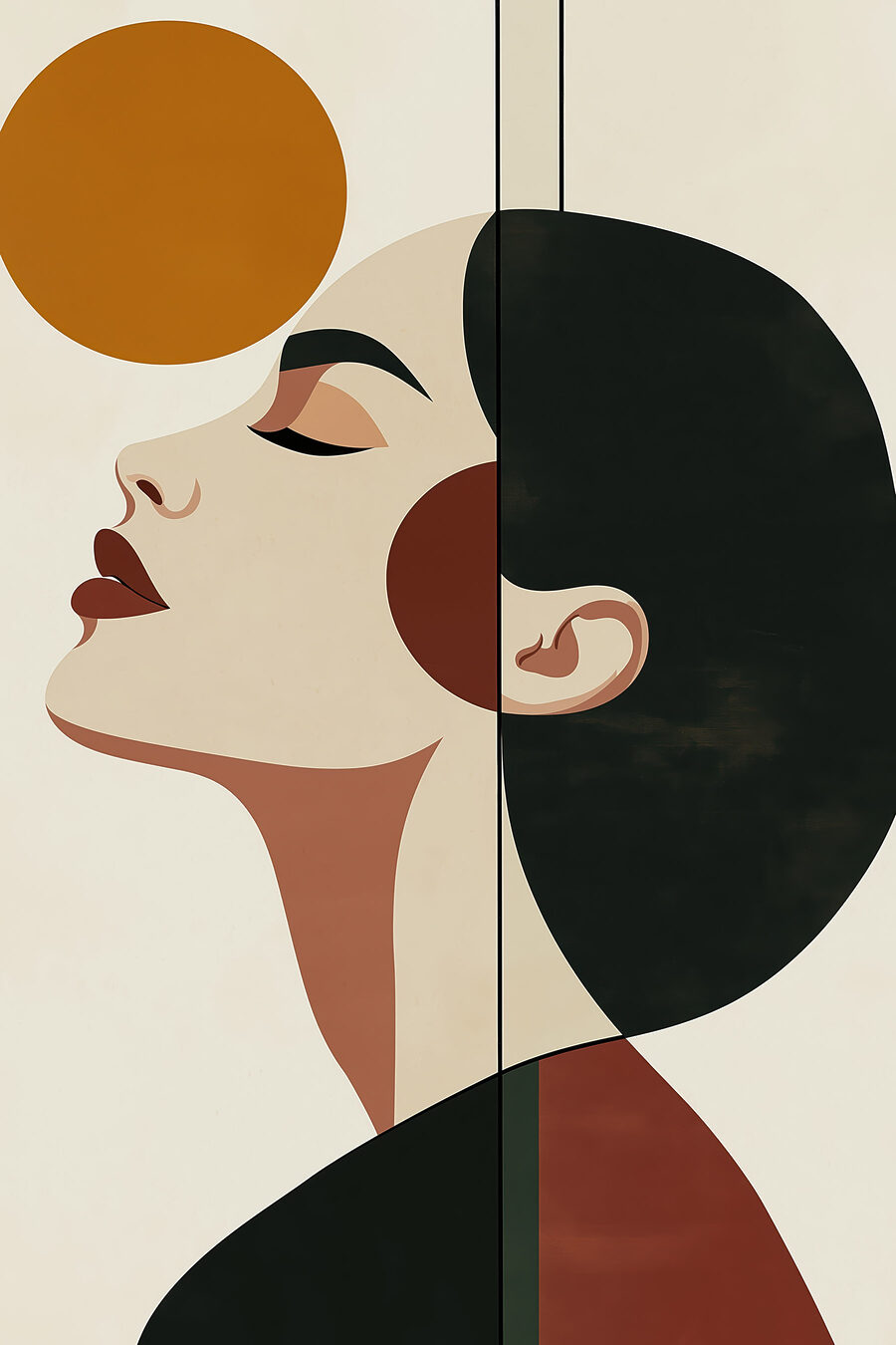 Perfil sob círculo ocre — design completo