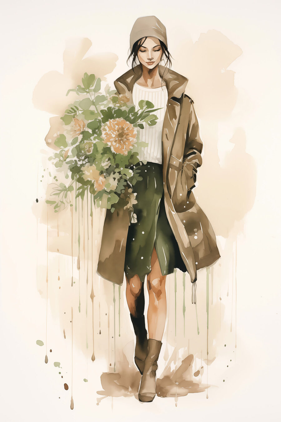 Mulher com ramo outonal — design completo