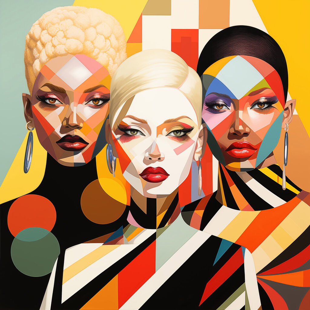 Três mulheres coloridas — design completo