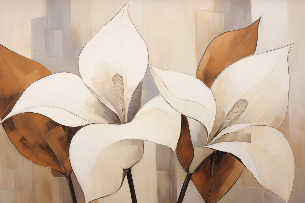 Flores brancas sobre castanho — design completo