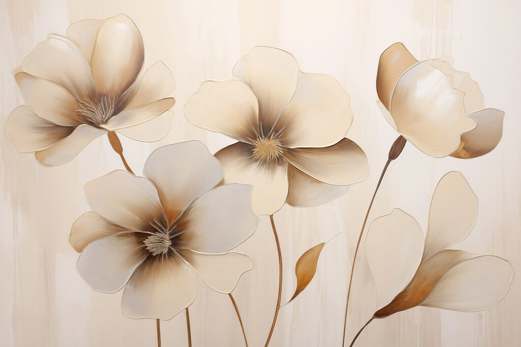 Flores bege sobre hastes — design completo