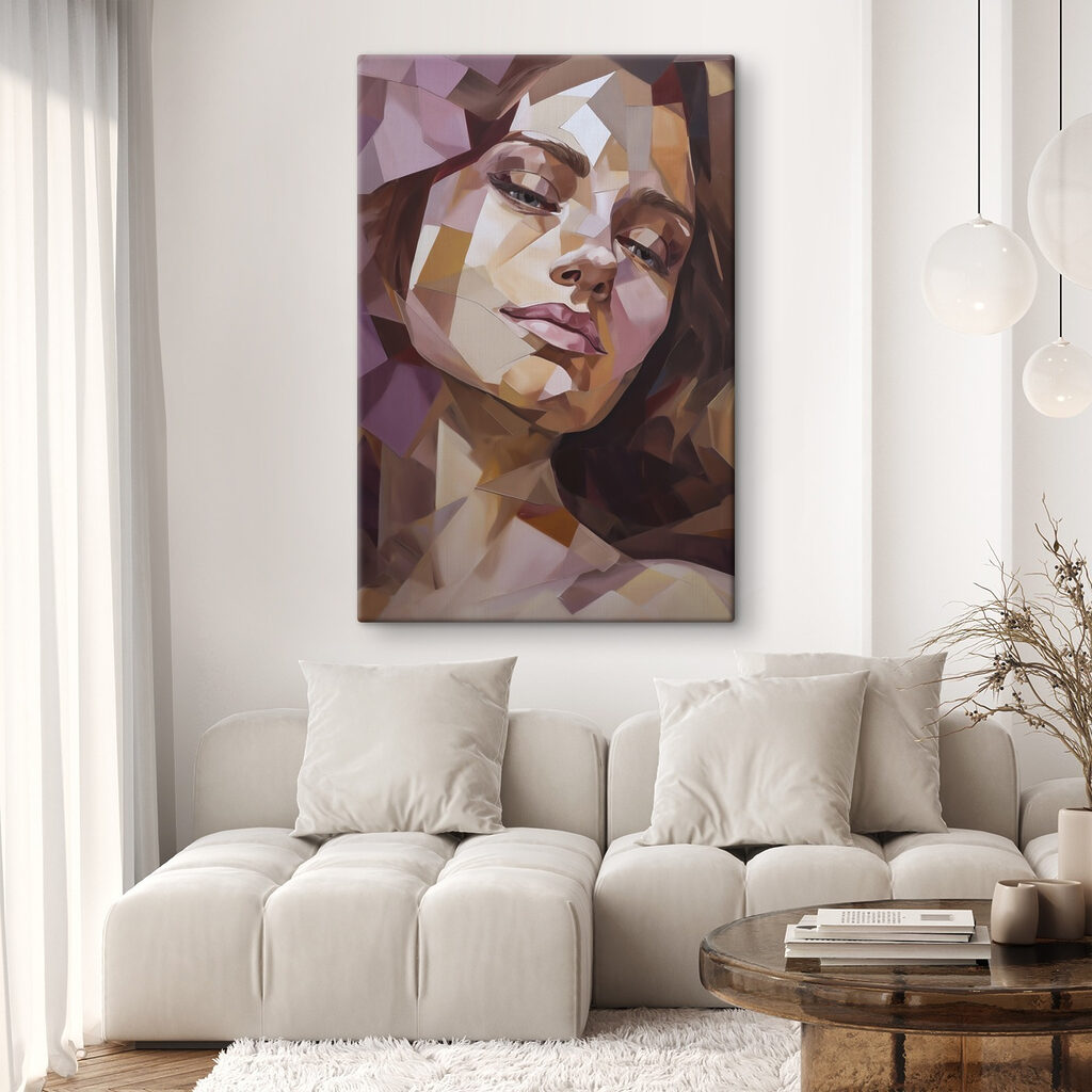 Rosto em facetas roxas — interior 2