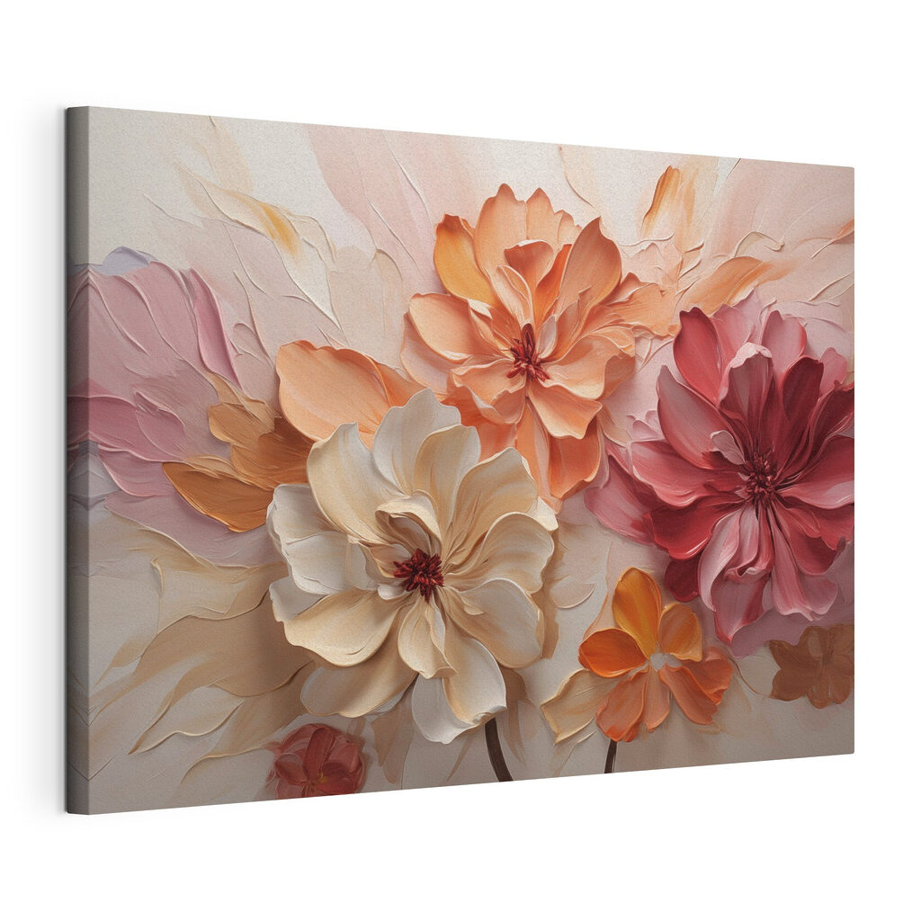 Flores em camadas espessas, tela esticada e borda contínua