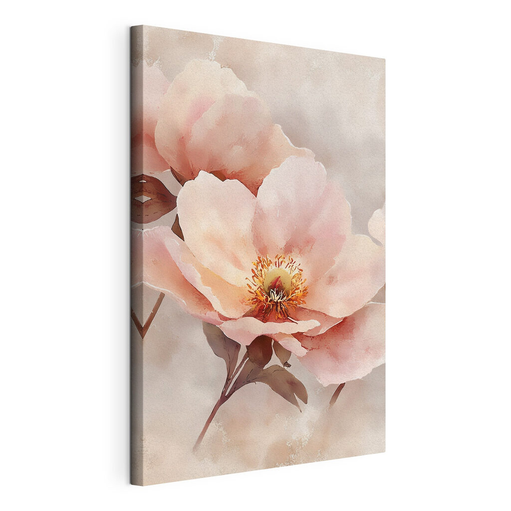 Flor cor-de-rosa em névoa, tela esticada e borda contínua
