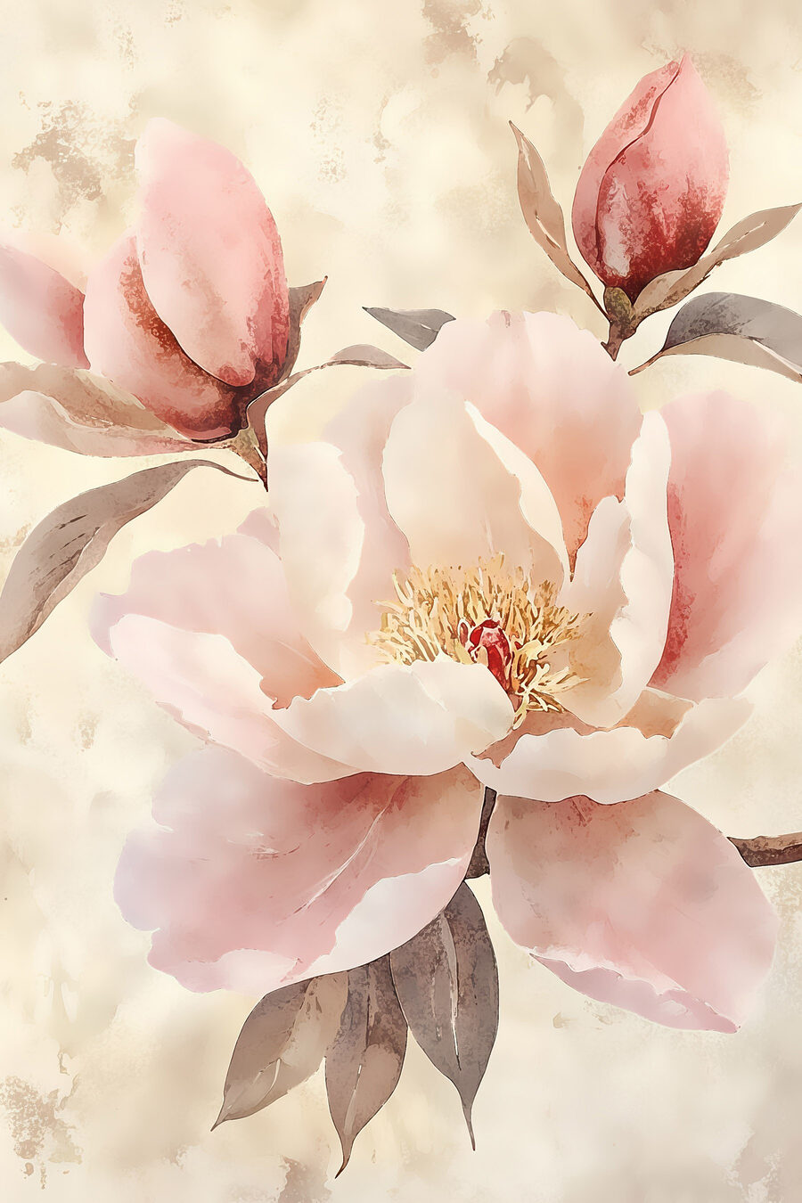 Magnólia cor-de-rosa com botões — design completo